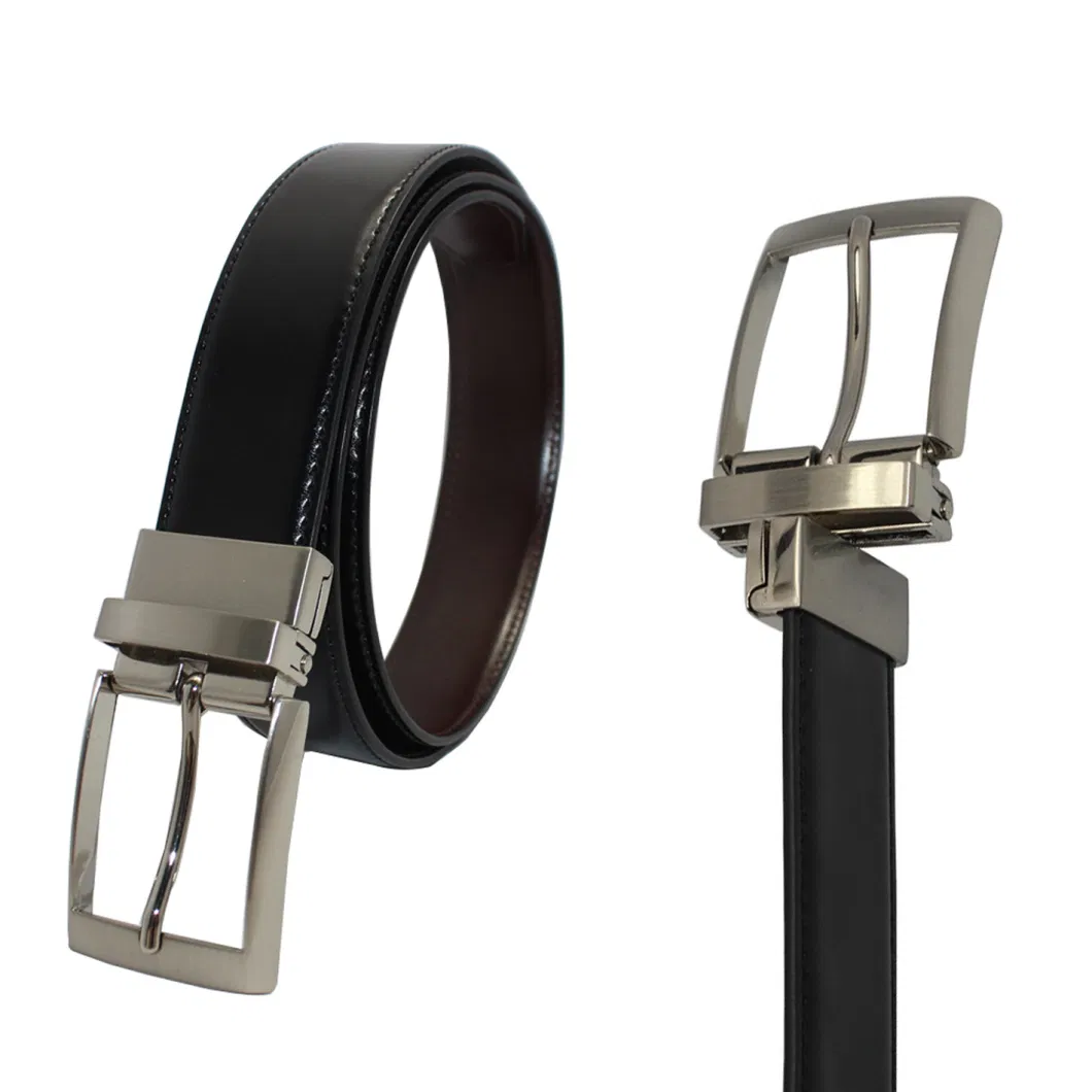 Custom Hot Sales Fashion Brand First Cowhide Leather Men Reversible Belt (35-23004)