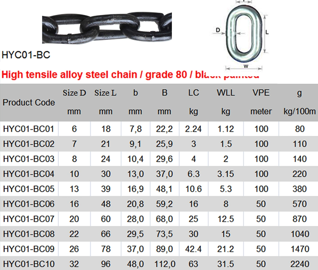 Factory Black Finished Electric Galvanized Hot DIP Galvanized Self Color Grade 80 En818-2 Alloy Steel Lifting Chain G80 DIN5685A DIN5685c DIN763 Dog Chain