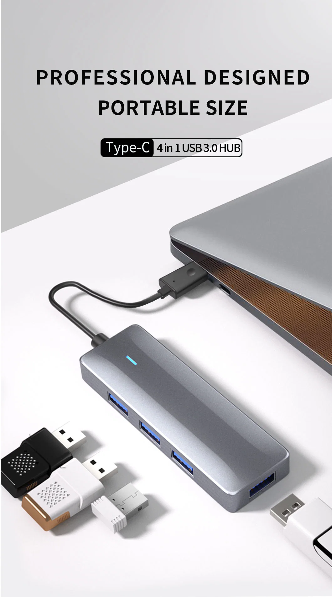 4-Port USB 3.0 Hub Type-C 3.1 Docking Station Adapter for Laptop
